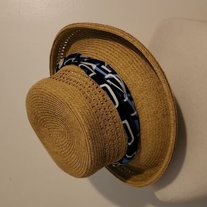 Nine West Straw Hat with Silk Scarf add on